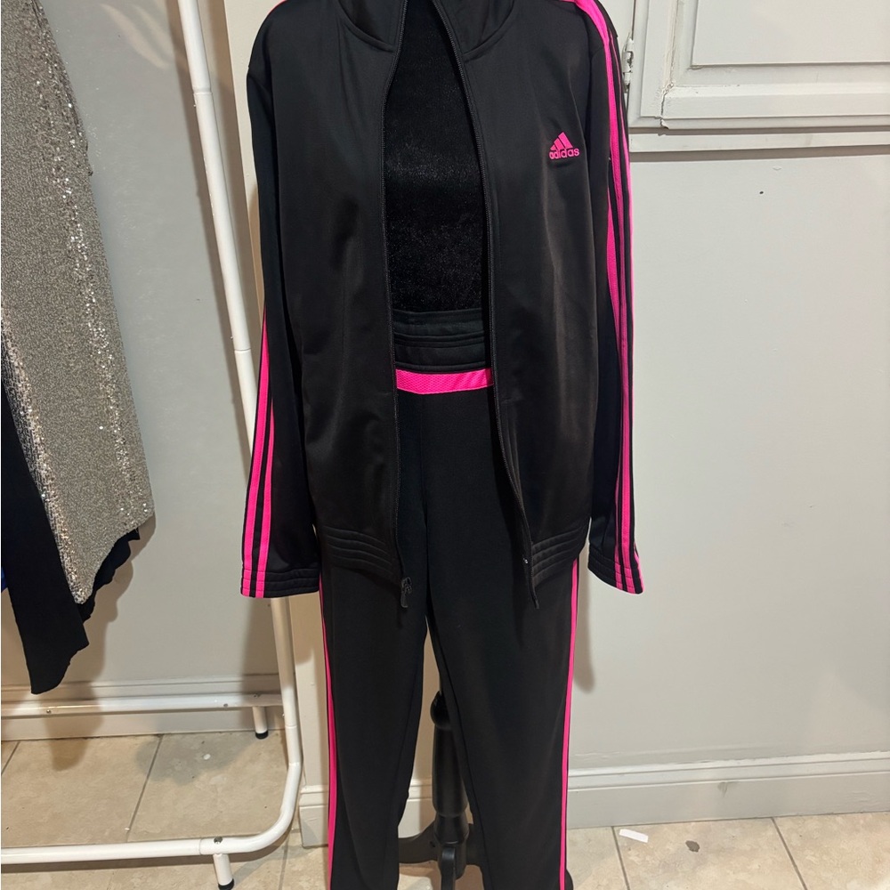 Adidas Women's Black Jacket with Pink Stripes